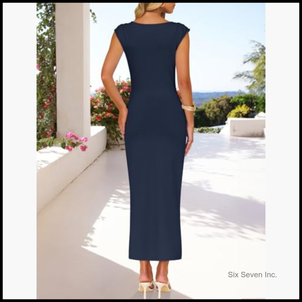 Polyester Elastane Mock Neck Bodycon Midi Dress C… - image 4